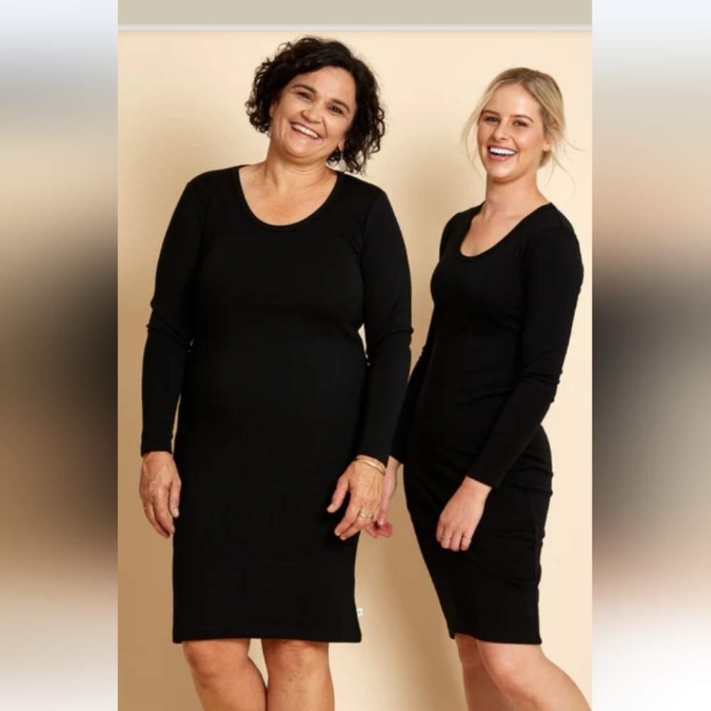 Woolerina Black 100% Merino Wool Dress EUC